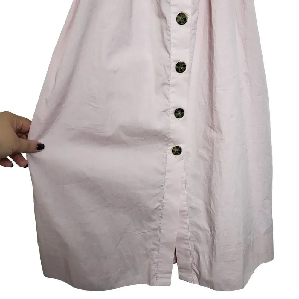J.Crew Cottage Pink Puff Sleeves Midi Button Up Belted Dress Size XS